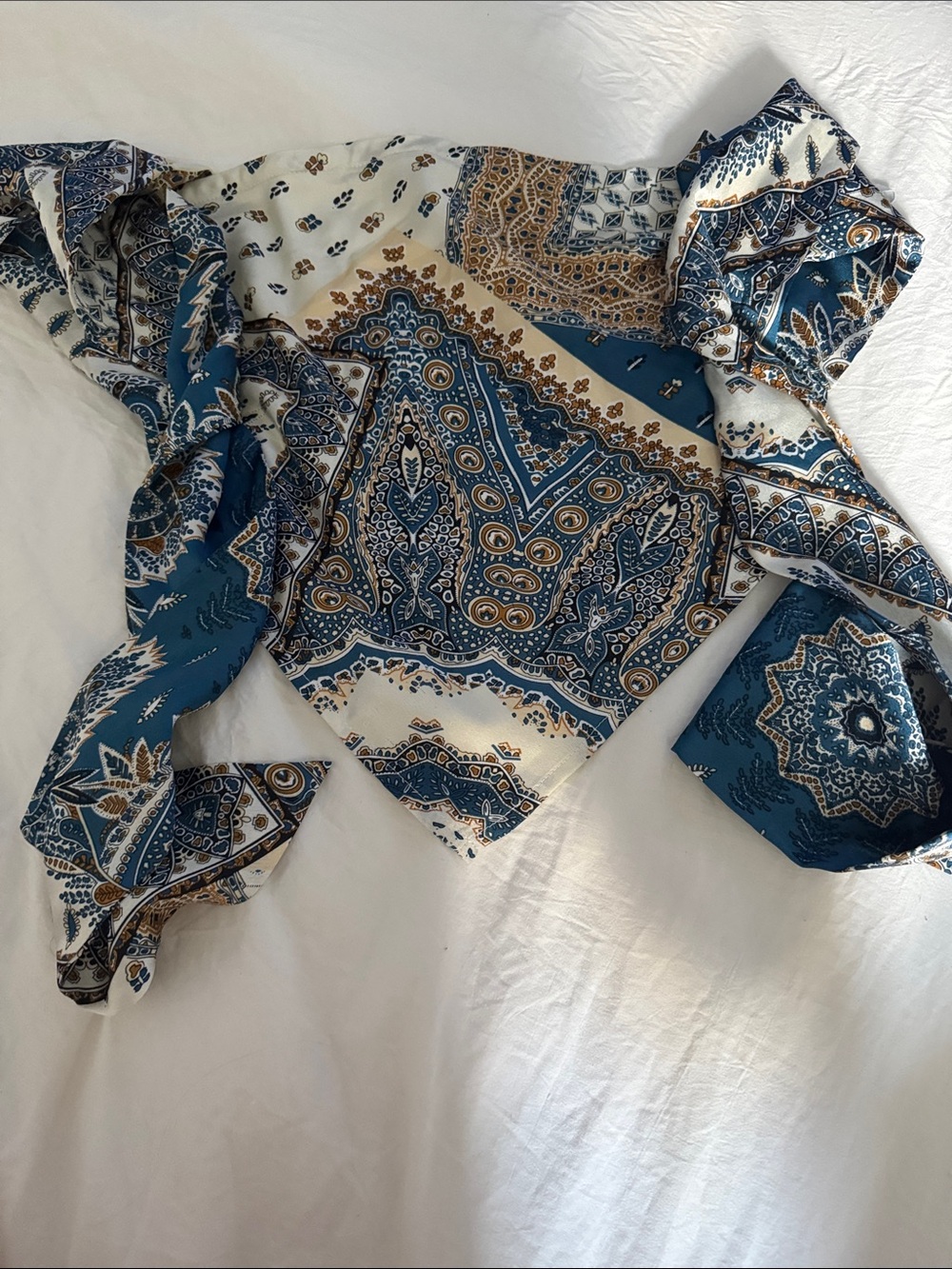 Blue & Cream Paisley Bandana Top